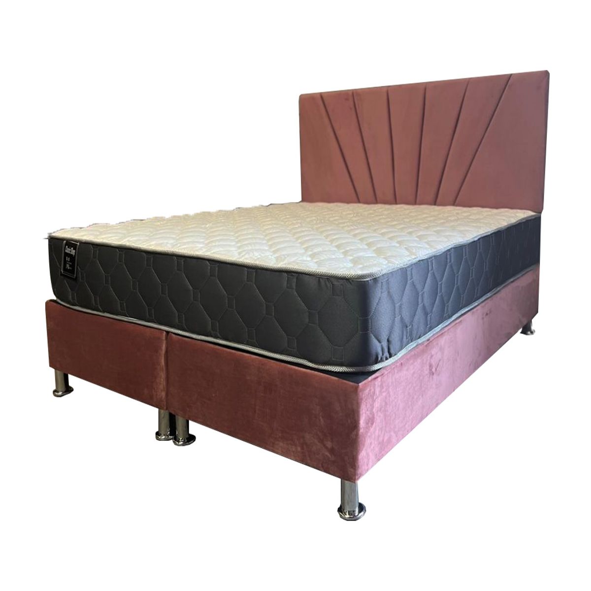 MUEBLES HVM - Cama Ame 2P Colchon de Resortes Resp Palo Rosa Lineal Pmetal