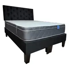 MUEBLES HVM - Cama Ame. 2P Colchon Premium Tanon Respaldo Negra Felpa Pmadera