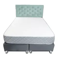 MUEBLES HVM - Cama HVM 2 Plaza Negra Felpa Respaldo Verde Menta Botone PMetal