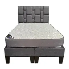 MUEBLES HVM - Cama HVM 2P Colchon de Resortes Respaldo Rolex Gris Felpa PMadera