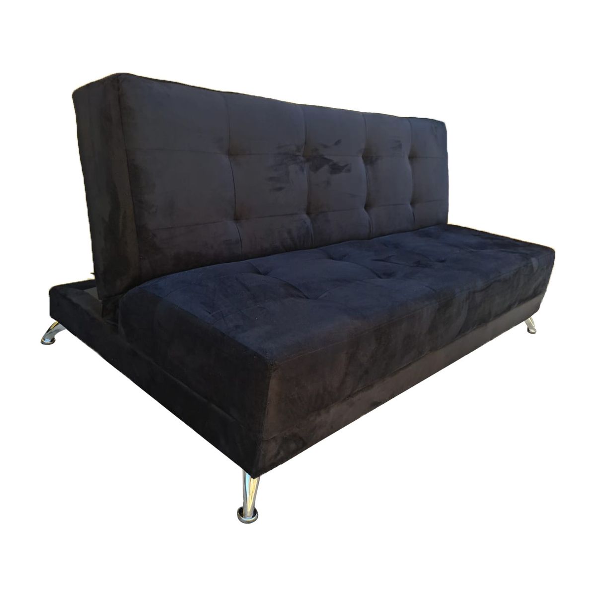 MUEBLES HVM - Futon Cama Patagonia 15P Negro Felpa Pmetal