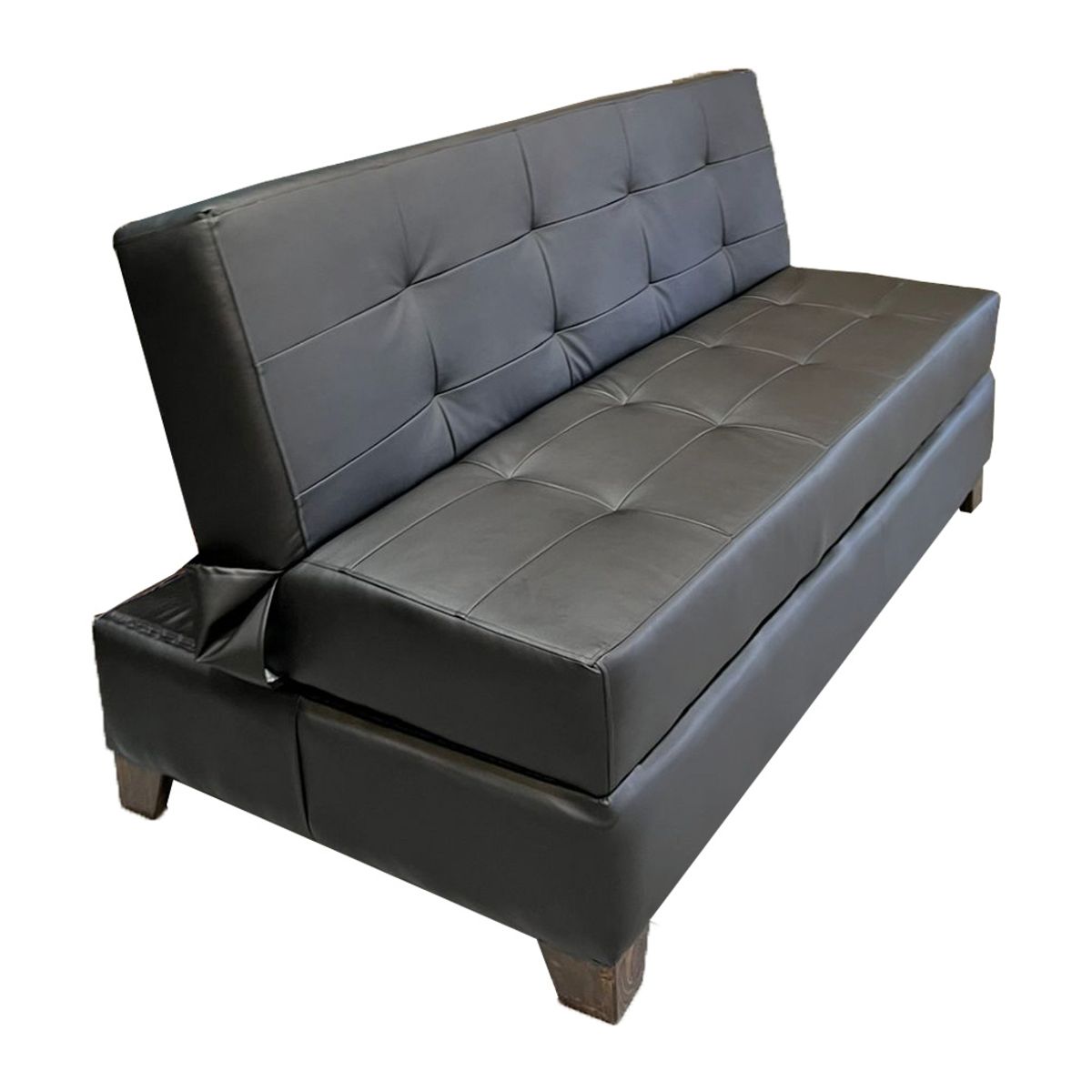 MUEBLES HVM - Futon Cama Baul Patagonia 15P Negro Cuero PU Pmadera