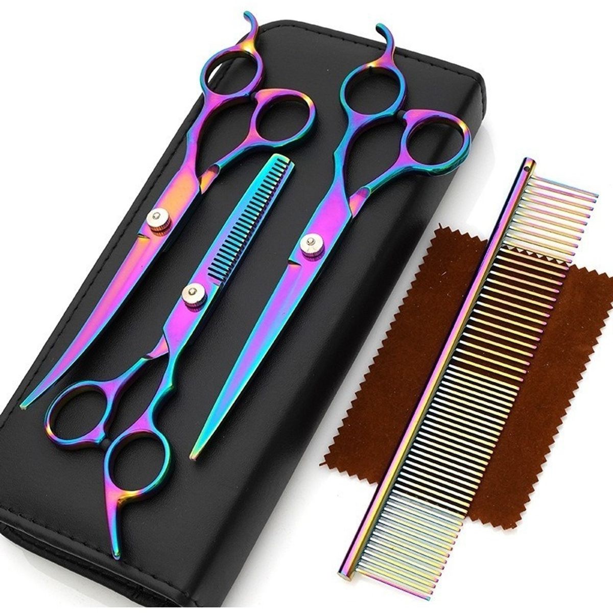 GENERICO - Set 3 Tijeras Para Corte De Pelo Canino + Peine Y Estuche