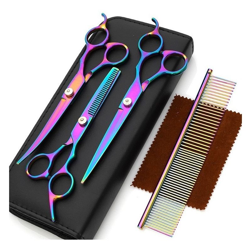 GENERICO - Set 3 Tijeras Para Corte De Pelo Canino + Peine Y Estuche