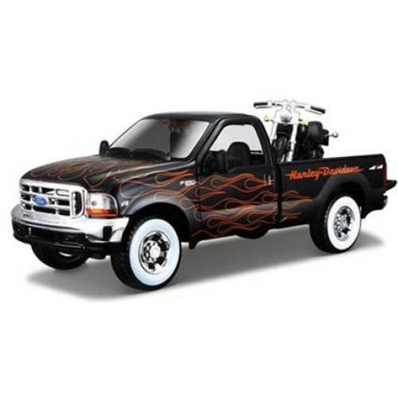 MAISTO - MAISTO 32181 2002 FXSTB NIGHT TRAIN + 1999 FORD F 350 SUPER