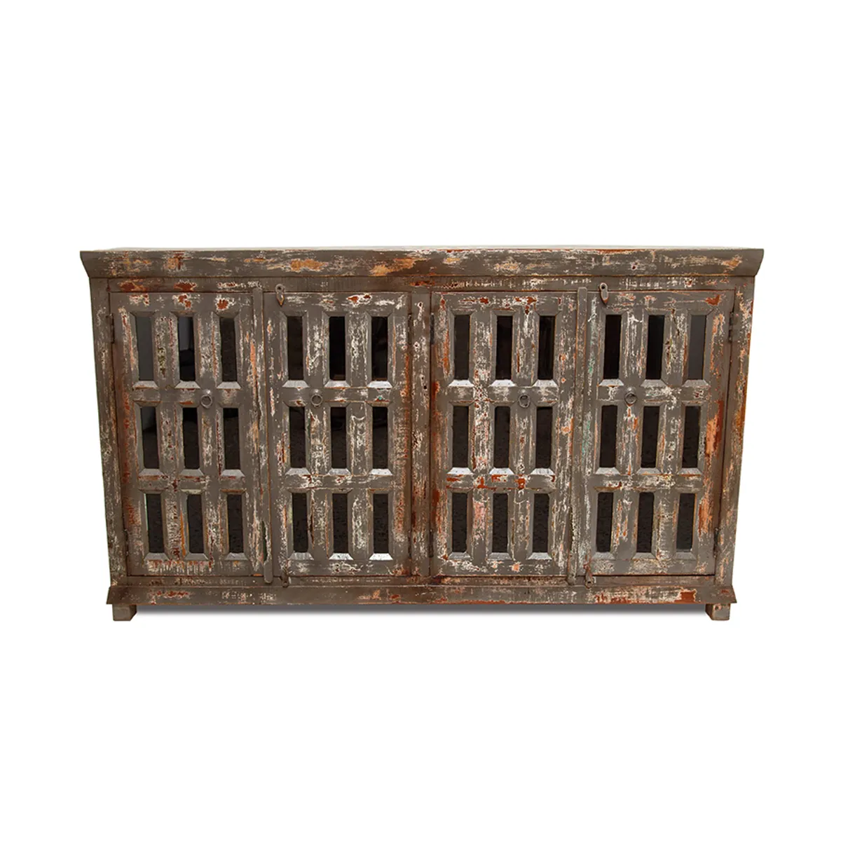 MEYA MUEBLES - Buffet Bengala madera reciclada color gris envejecido y vidrio 105x180x40