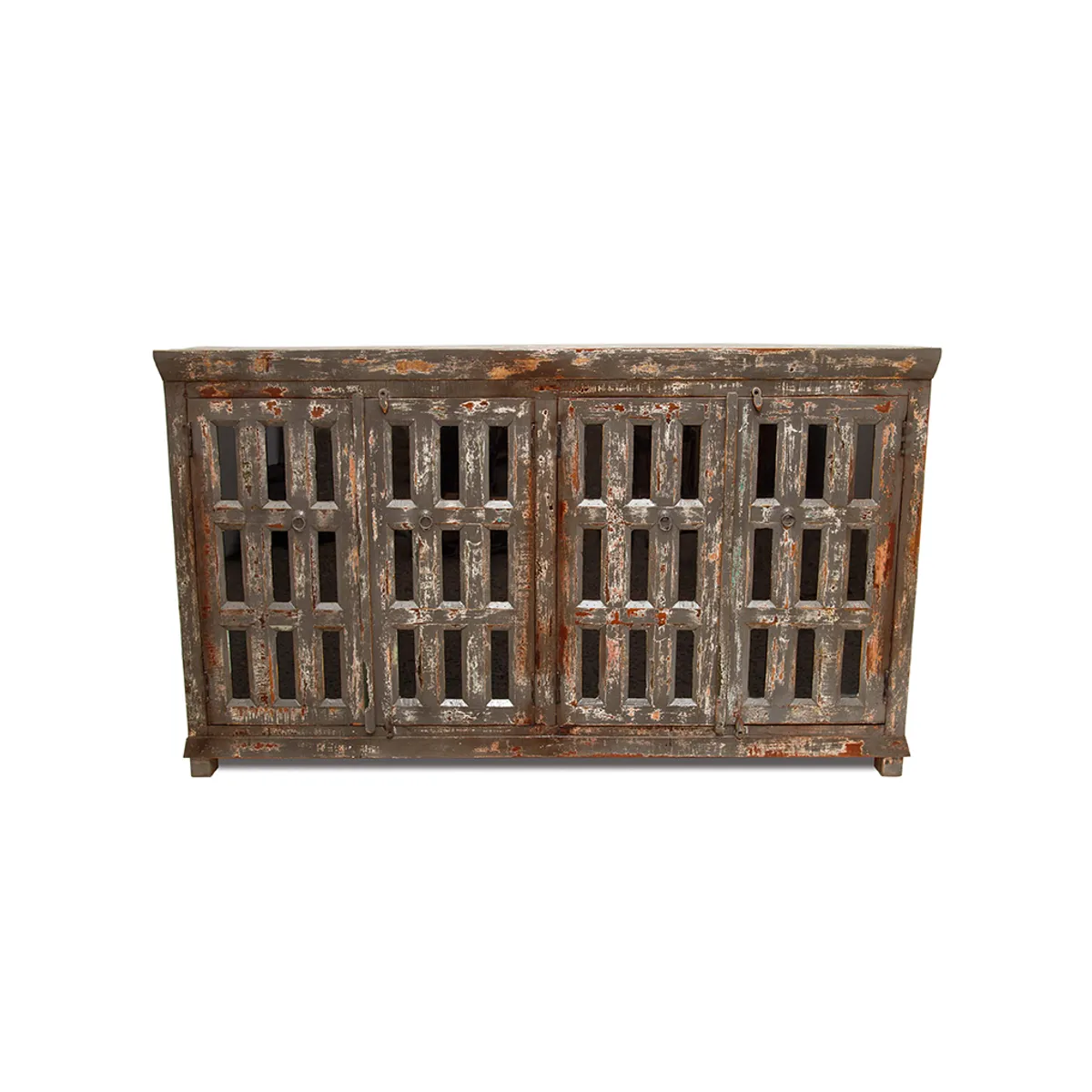 MEYA MUEBLES - Buffet Bengala madera reciclada color gris envejecido y vidrio 105x180x40