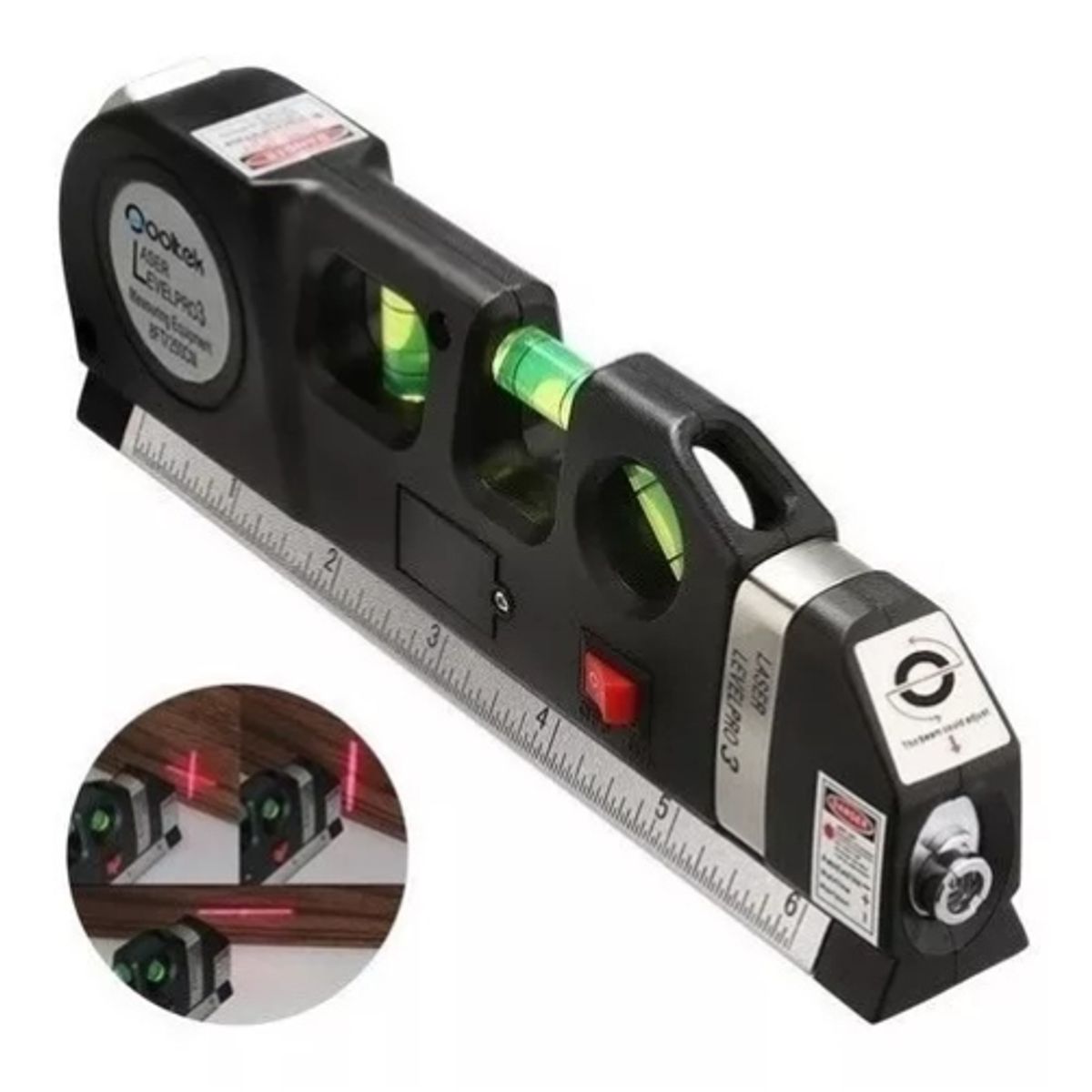 GENERICO - Cinta Métrica Regla Nivel Láser Horizontal Level Pro 3 Modos