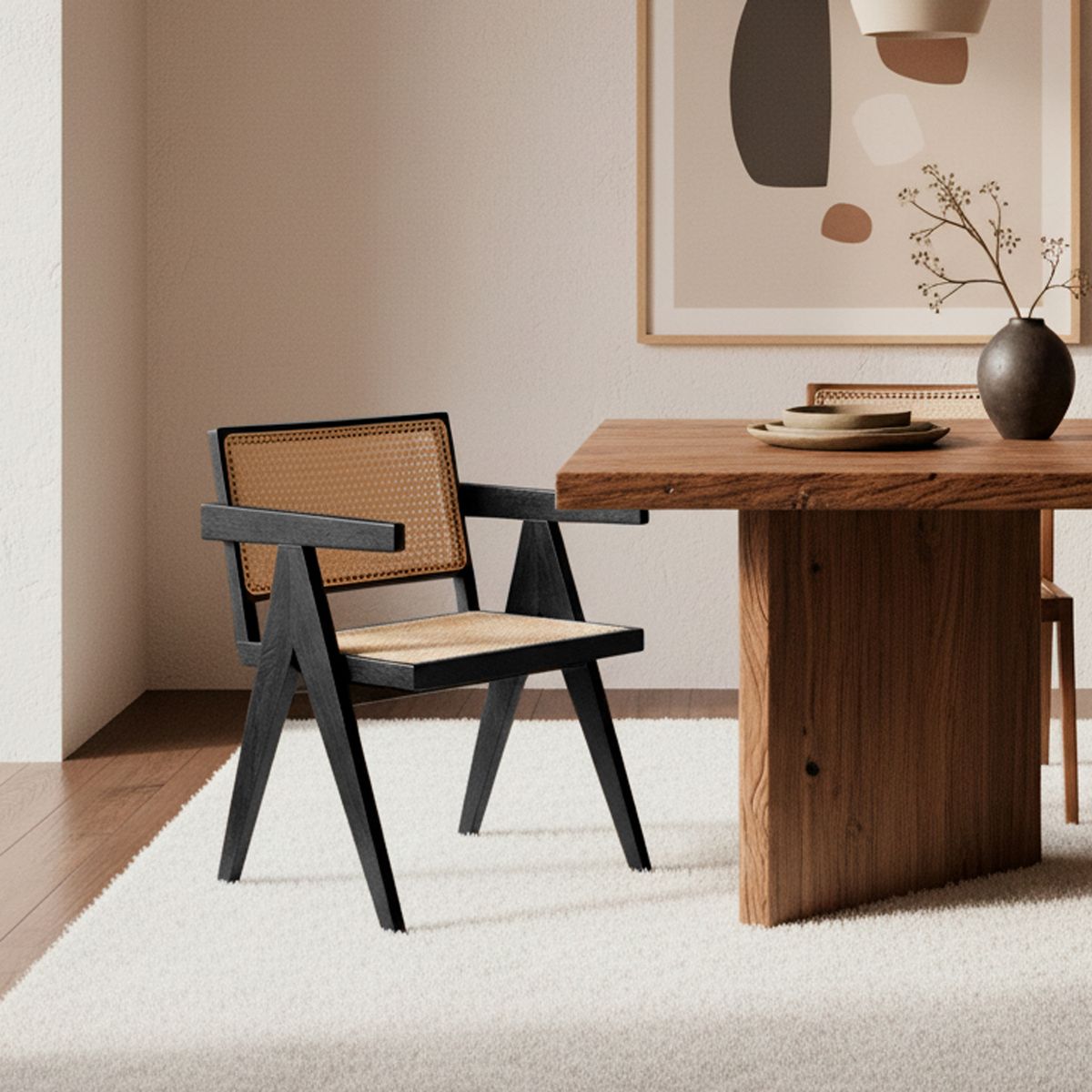 MILK - Sillón Pierre Negro Natural Rattan