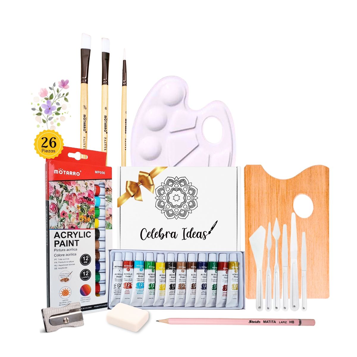 CELEBRA IDEAS - Set de Arte Pinturas Acrílicas Kit de Arte 26 piezas