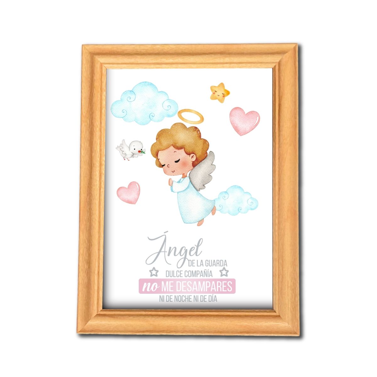 GENERICO - Cuadro Infantil Ángel de la Guarda Rosado Regalo De Bautizo