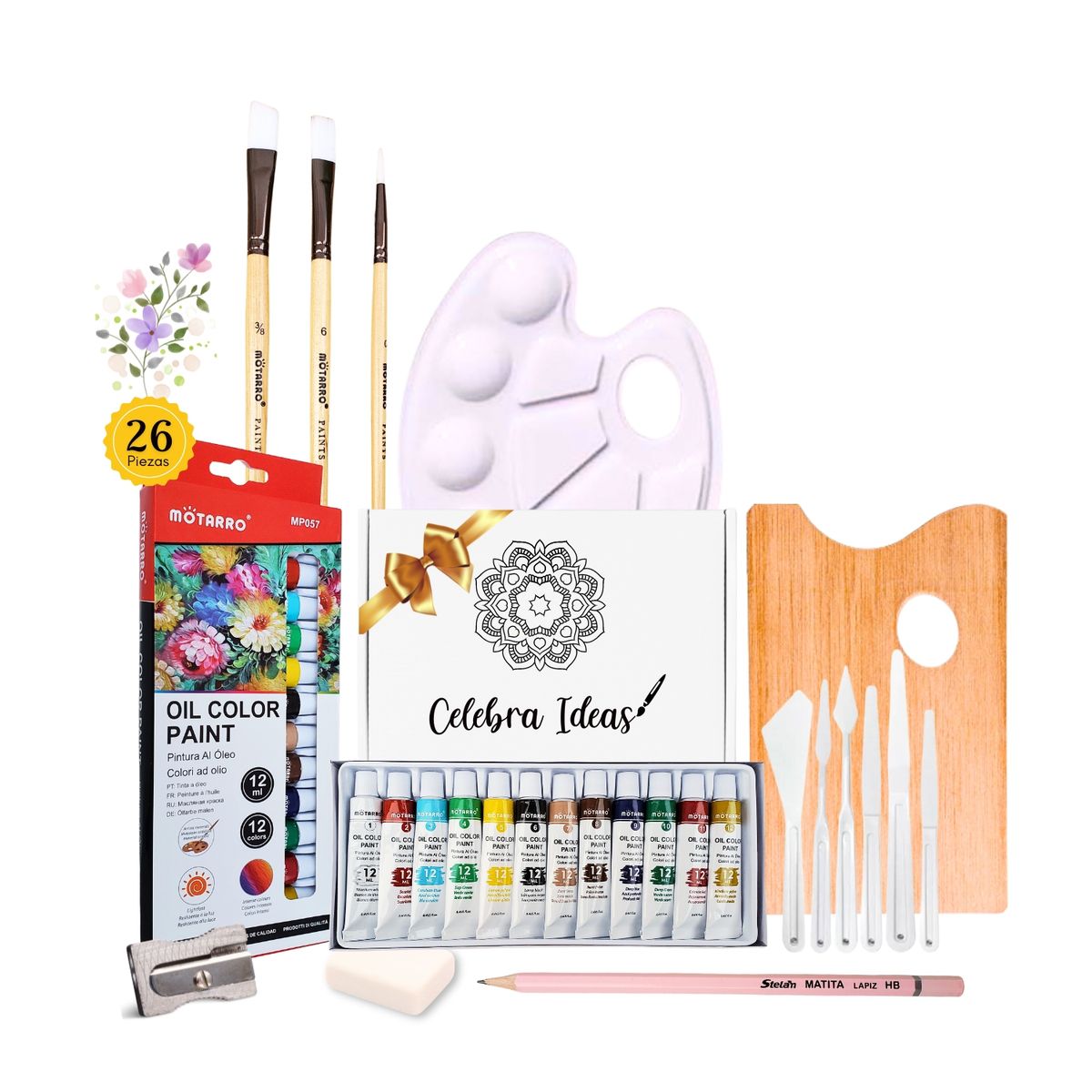 CELEBRA IDEAS - Set de Arte Pinturas Óleos Kit de Arte 26 piezas