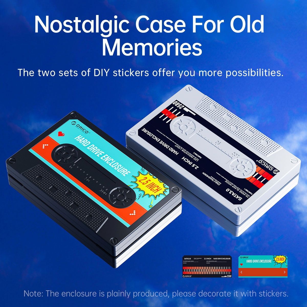 ORICO - Cofre Diseño Cassette Negro Orico 2.5 3.0 Disco Duro HDD & SSD + Cable