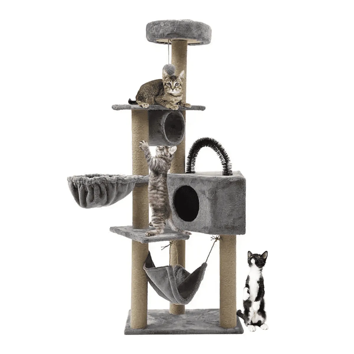 KERU - Torre Castillo y Rascador Para Gatos Interactivo Gris