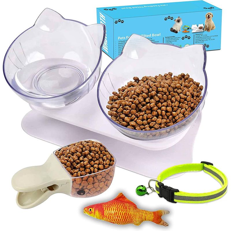 GENERICO - Comedero Doble Diseño Cara Gato  Juguete Collar Y Medidor