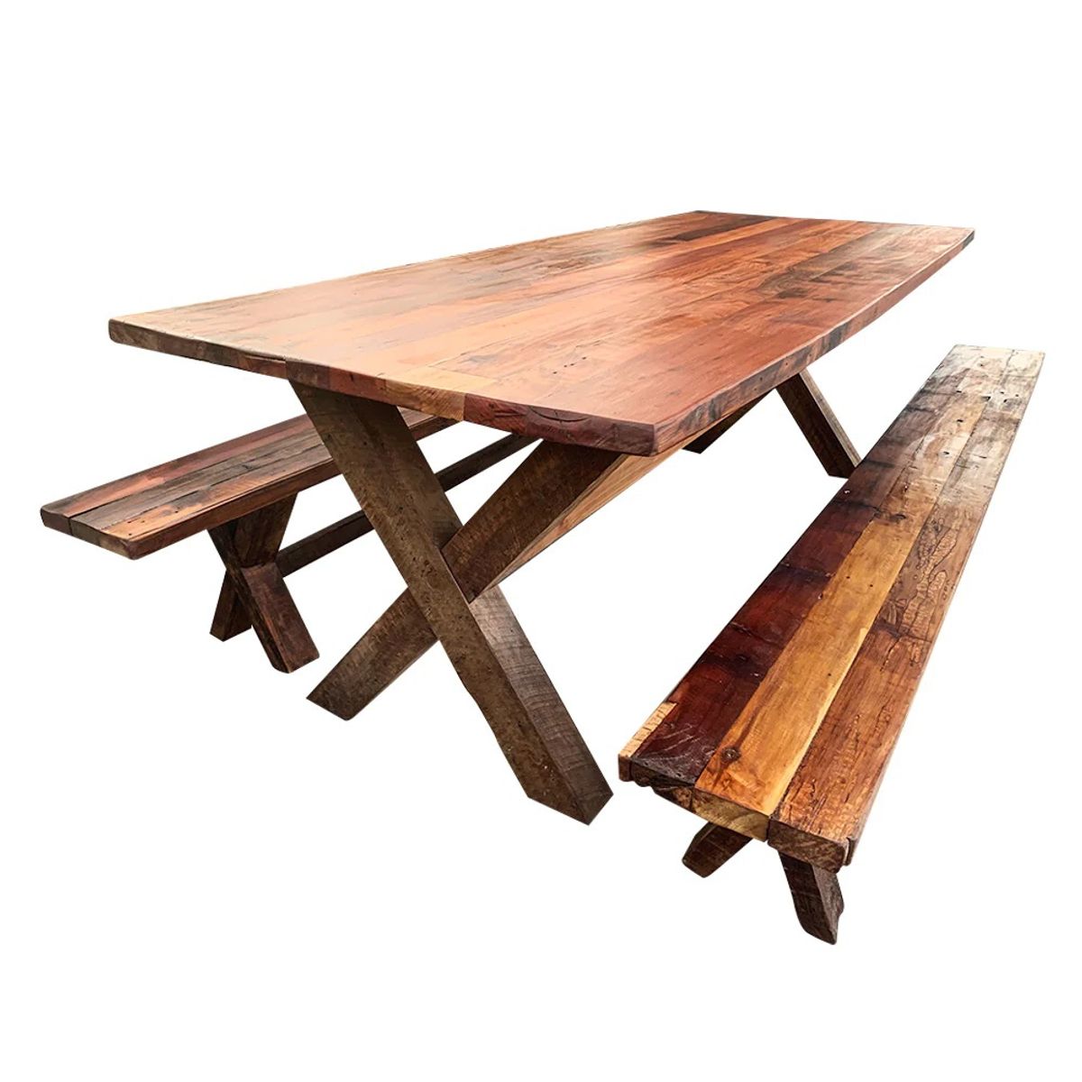 NOWU HOGAR - Mesa comedor Roble Rojo X con bancas 180x100