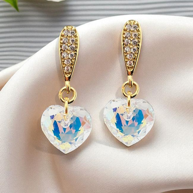 JOYAS MONTERO - Aros Amor Gold 24K Cristal Genuino Aurora Boreal