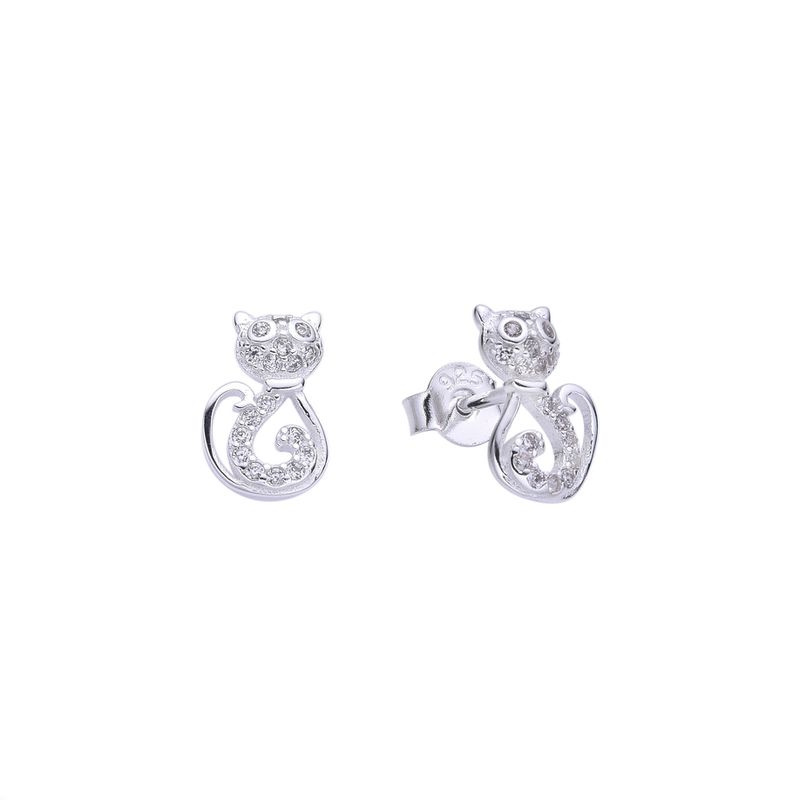 ANDREA COGGIOLA JOYAS - Aros Gato Circón Blanco Plata Fina 925