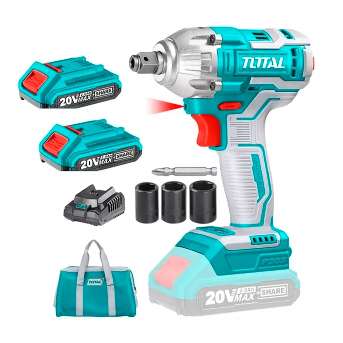 TOTAL TOOLS - Taladro Pistola Llave Impacto Y Atornillador 20v 2 Bat Total