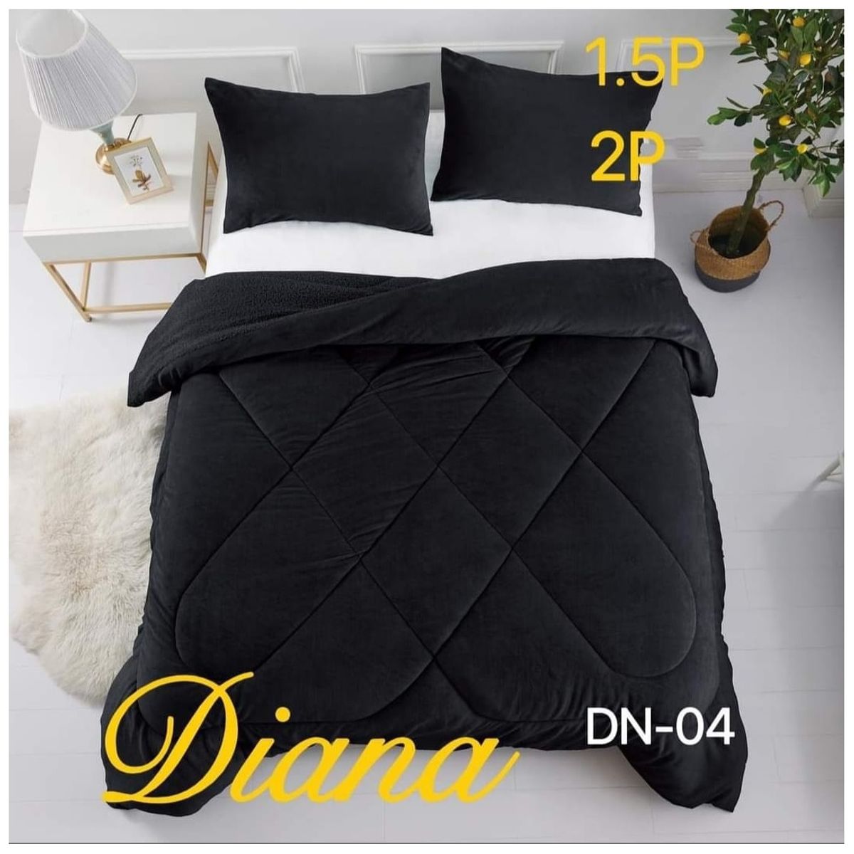 GENERICO - Plumon Cobertor de invierno de plush y chiporro 2 Plazas - Negro