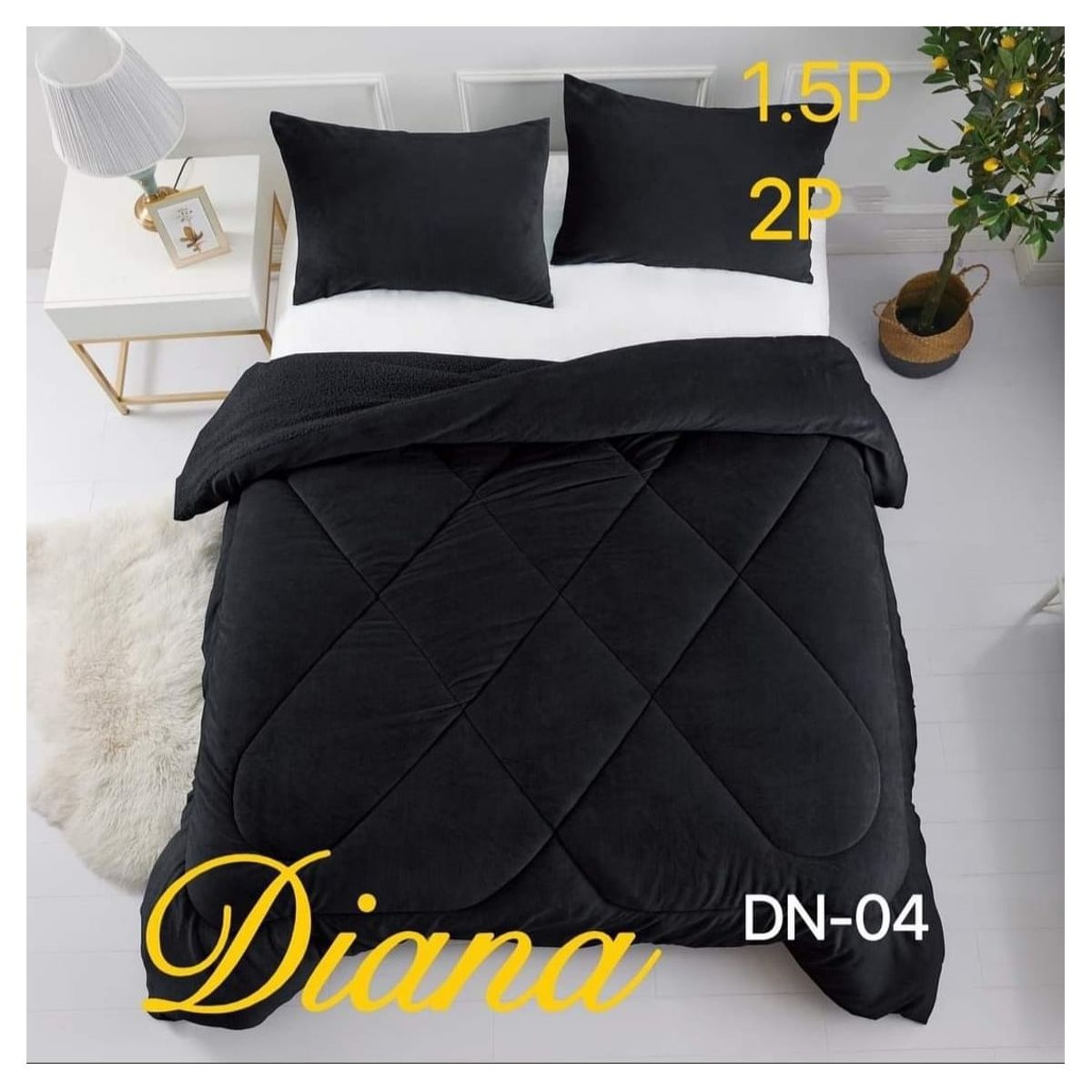 GENERICO - Plumon Cobertor de invierno de plush y chiporro 2 Plazas - Negro