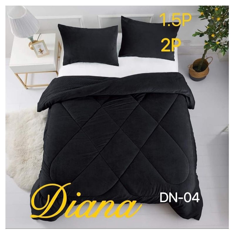 GENERICO - Plumon Cobertor de invierno de plush y chiporro 2 Plazas - Negro.