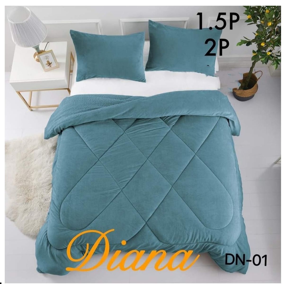 GENERICO - Plumon Sherpa Cobertor de invierno de plush y chiporro 1,5 Plaza - Turquesa (D)