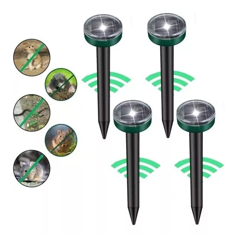KUANGYE - 4 Estacas Solar Luz Led Con Repelente Ratas Ratones Roedores