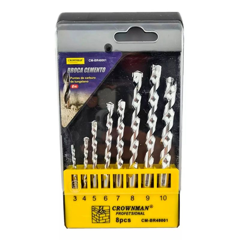 GENERICO - Kit Set Juego Brocas Para Cemento Concreto 8 Piezas Crownman