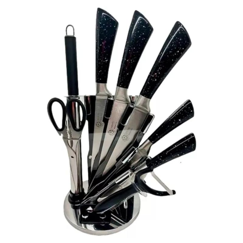 GENERICO - Set Juego de Cuchillos de 9 Piezas de Acero Inoxidable Con Base