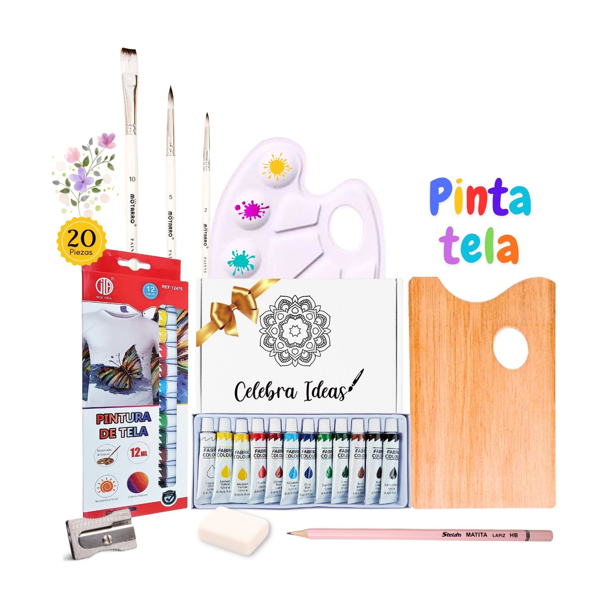 CELEBRA IDEAS - Set de Arte de Pintura en Tela Kit de Arte 20 Piezas