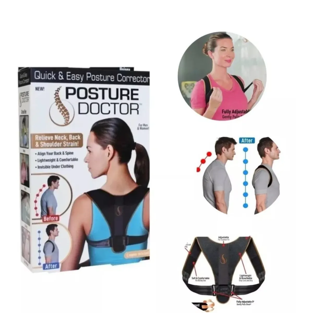 GENERICO - Corrector De Postura Soporte Espalda  Clavícula  Unisex