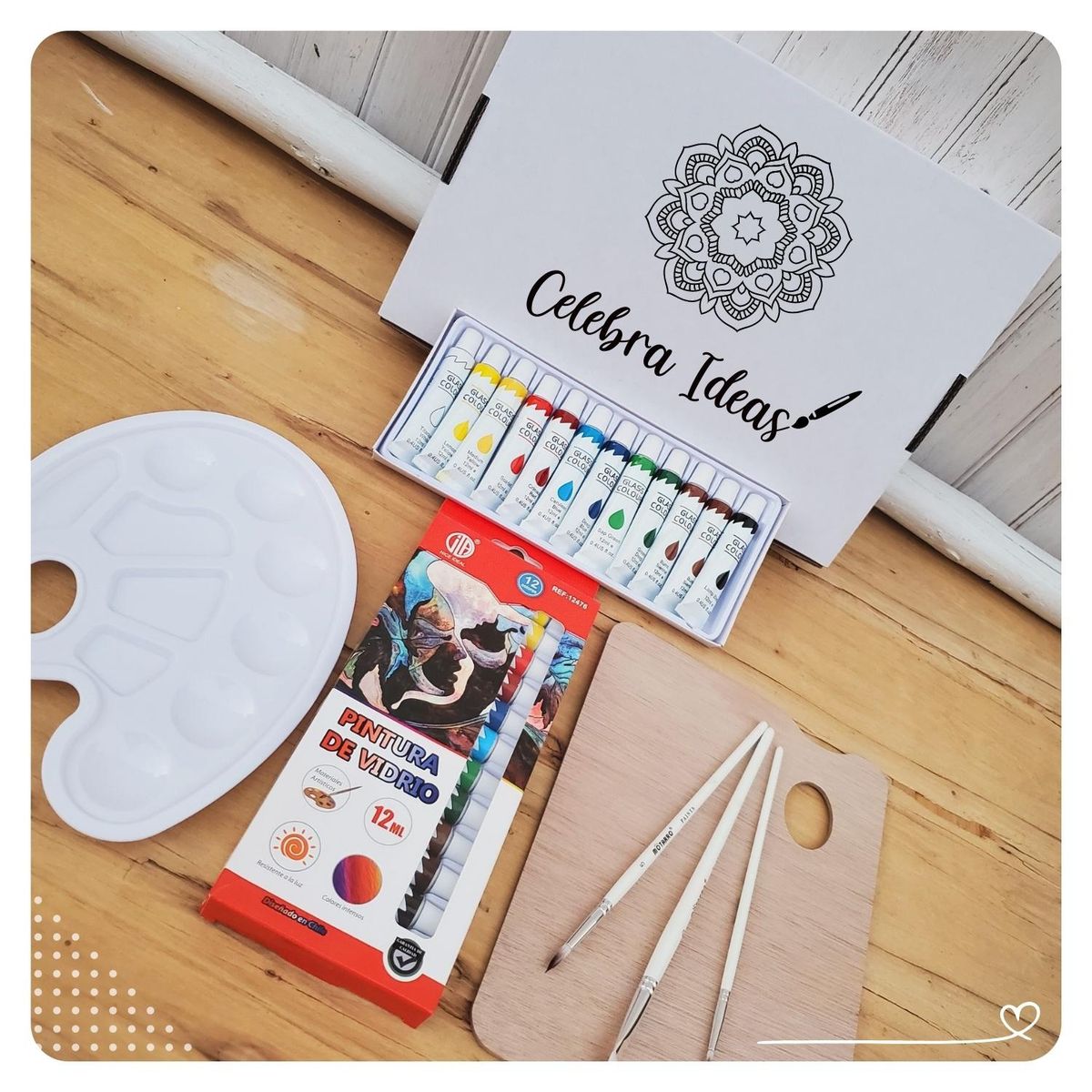 CELEBRA IDEAS - Kit de Arte pinturas para cristal Set de arte 17 pcs