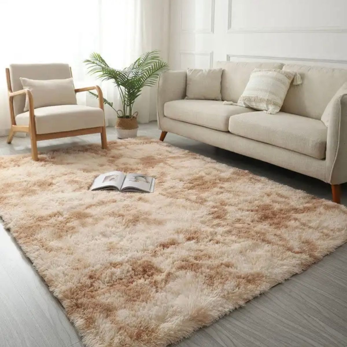GENERICO - Alfombra peludas 240 cm  x 200 metros beige jaspeado