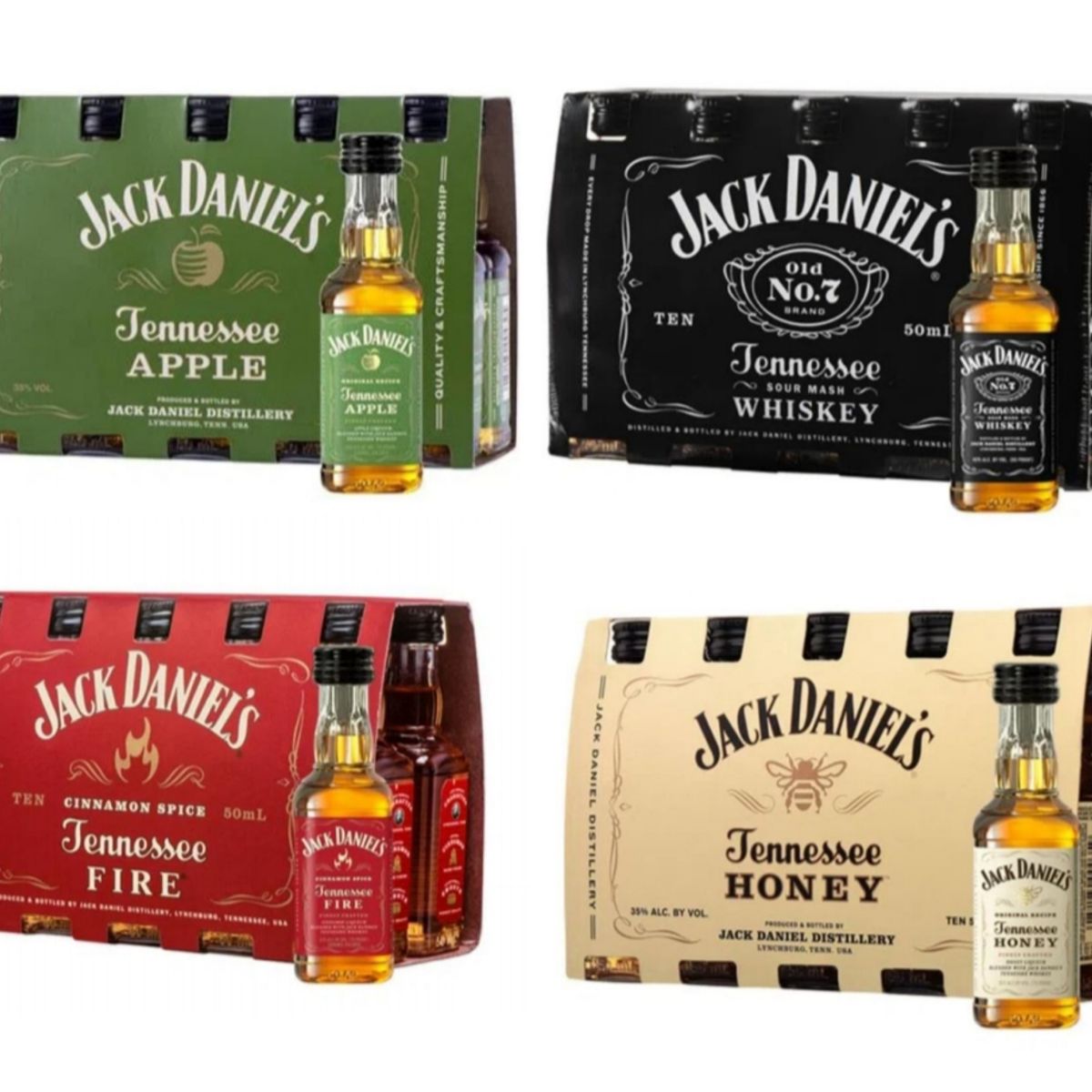 JACK DANIELS - 4 Pack de Miniaturas Jack Daniels Tennessee 50 ml