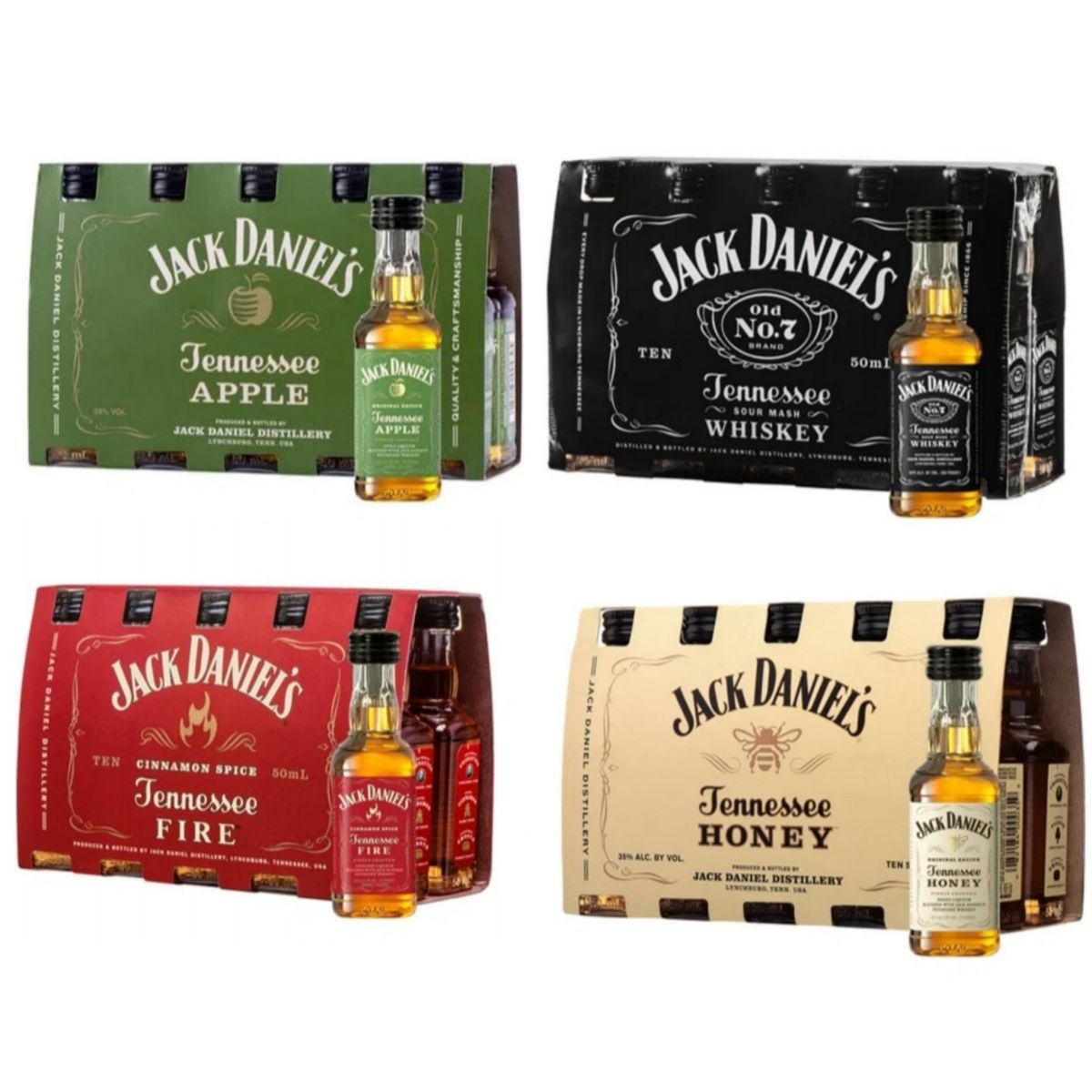 JACK DANIELS - 4 Pack de Miniaturas Jack Daniels Tennessee 50 ml