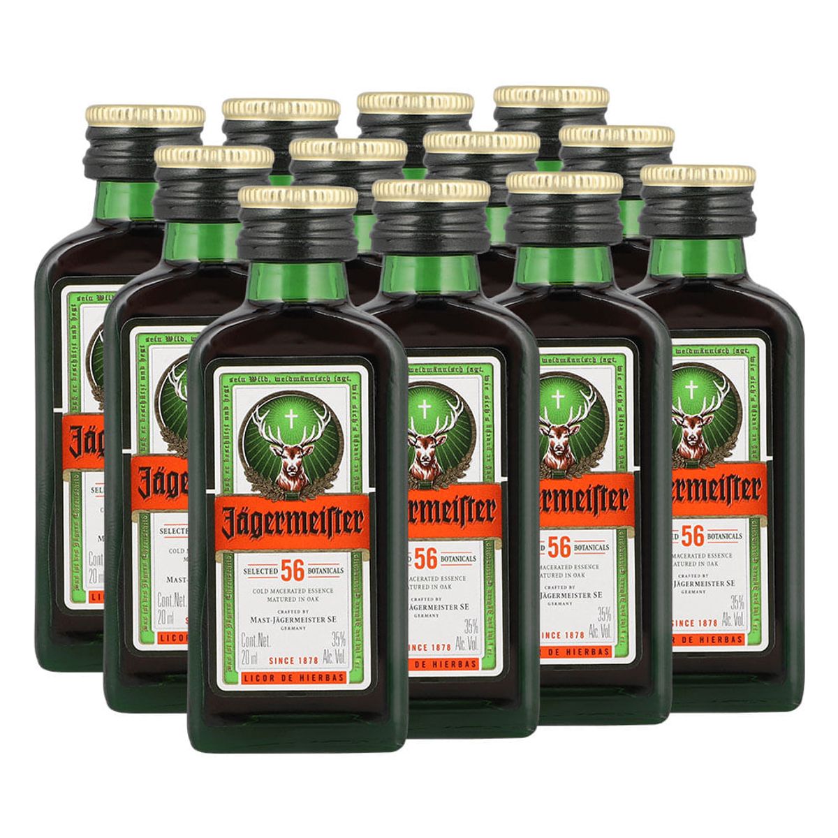 JAGERMEISTER - Pack 10 Miniaturas Licor Jagermeister  Vidrio