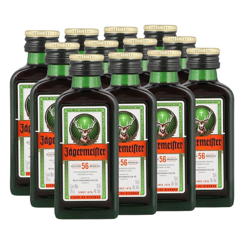 JAGERMEISTER - Pack 12 Miniaturas Licor Jagermeister  Vidrio