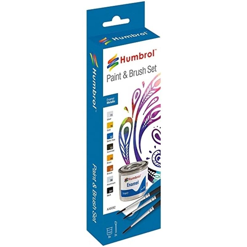 GENERICO - HUMBROL AA9062 ENAMEL PAINT AND BRUSH METALLIC SET 8 X 14ML