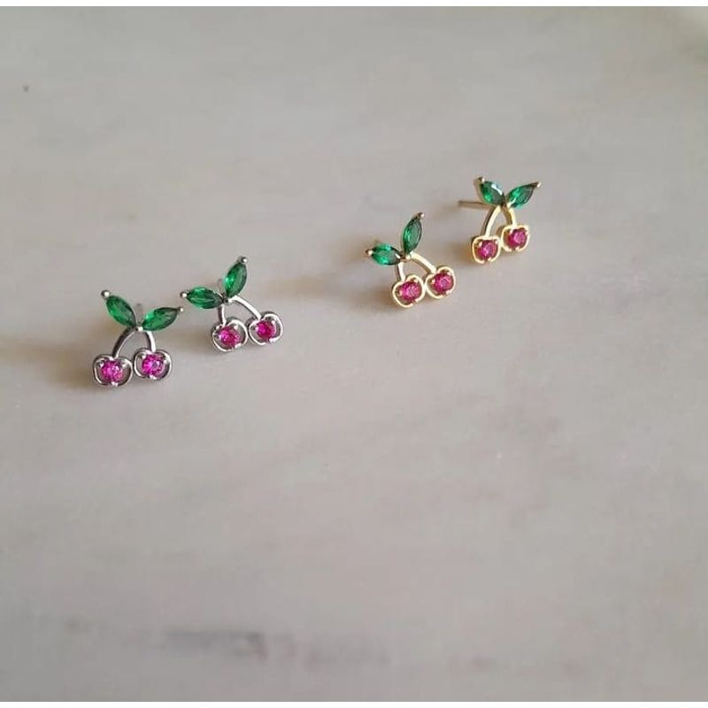 JOYAS VALDES GARCIA - Aros cerezas con circones de colores plata