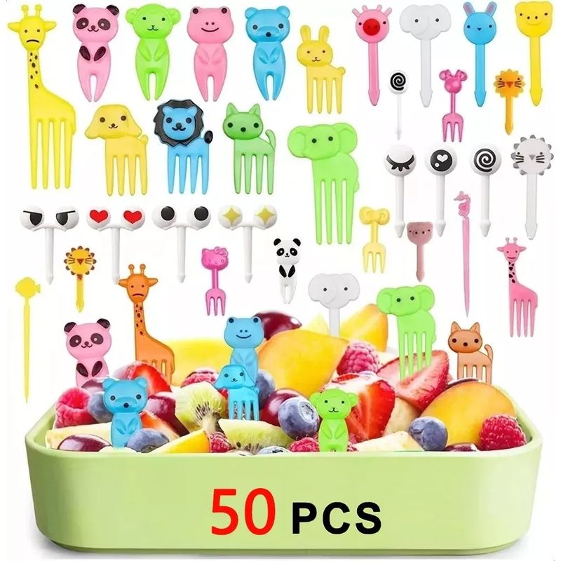 KUANGYE - 50 Tenedores Palillos Animales Lunch Niños Fruta Decoración