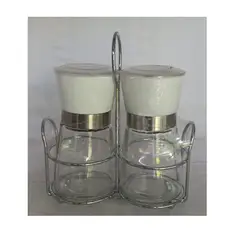 GENERICO - 2 Molinillos mas portamolino de acero inox.Tapa blanca