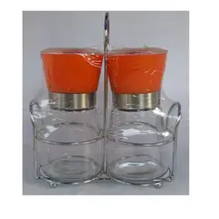 GENERICO - Set 2 molinos sal y pimienta con portamolino acero inox. Tapa naranja