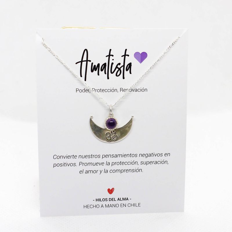 GENERICO - Collar de Plata 925 OM y luna con piedra natural Amatista.