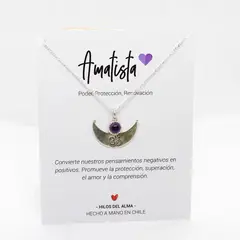 GENERICO - Collar de Plata 925 OM y luna con piedra natural Amatista.