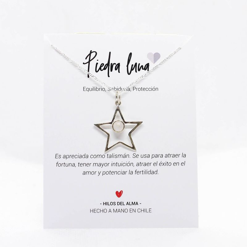 GENERICO - Collar de Plata 925 Estrella con piedra natural Piedra Luna