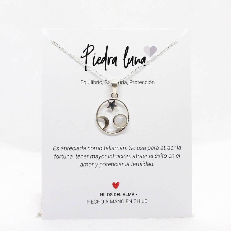 GENERICO - Collar de Plata 925 estrella y luna  con piedra natural Piedra Luna