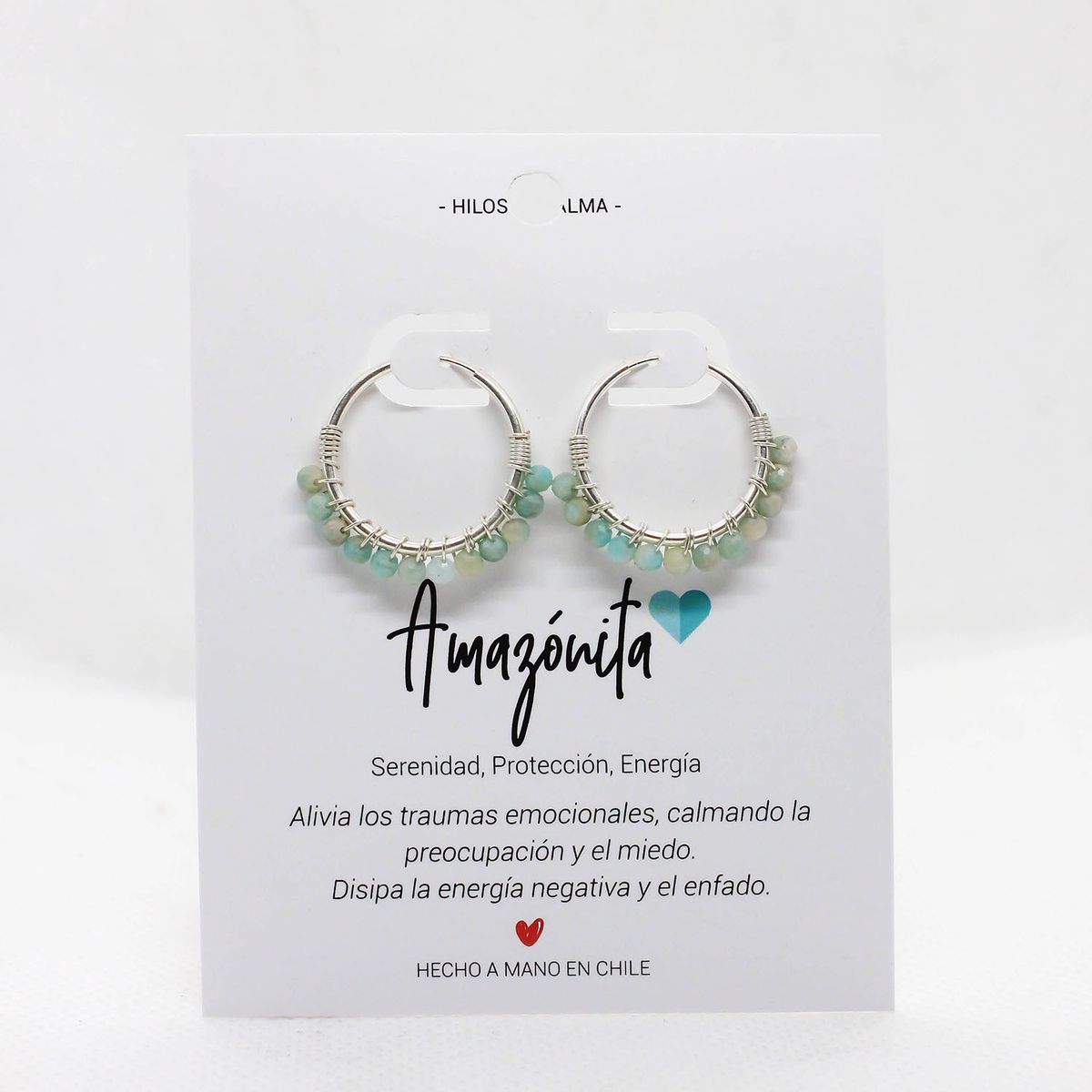 GENERICO - Aros / Argollas de plata 925 con piedra natural Amazonita.