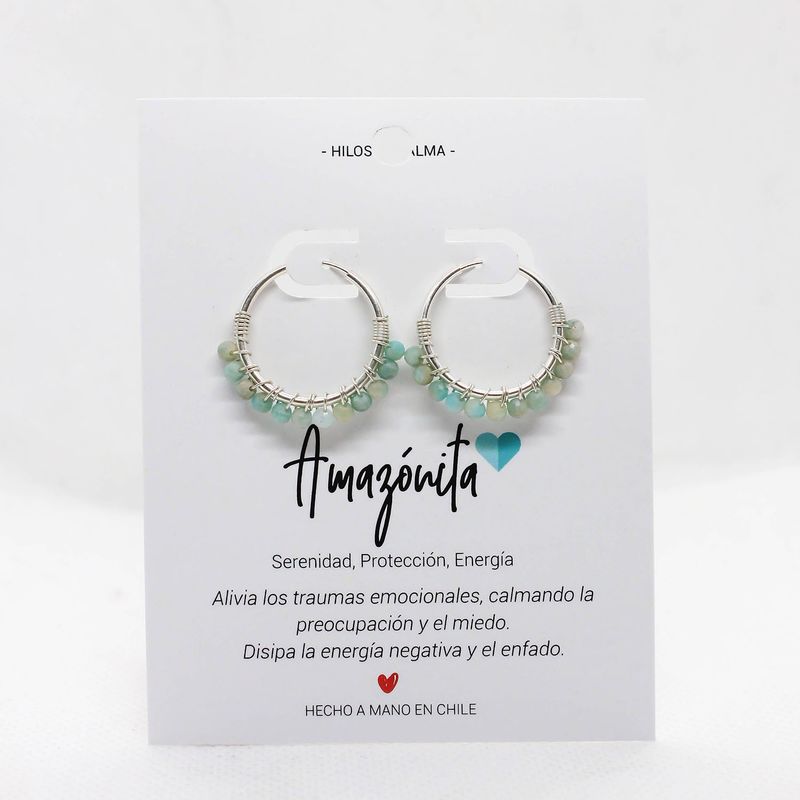 GENERICO - Aros / Argollas de plata 925 con piedra natural Amazonita.
