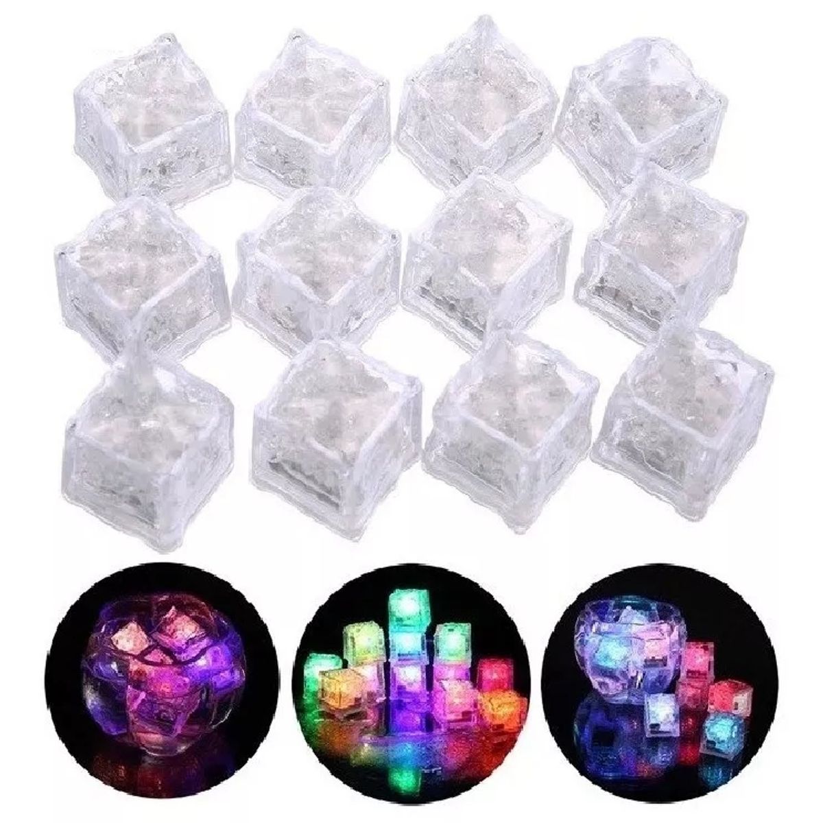 KUANGYE - 12 Cubos Hielo Led Luminosos Multicolor Fiesta Bebidas Boda